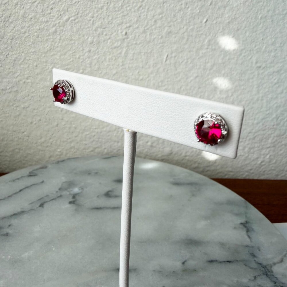 NEW 2.06ctw Lab Created Ruby & Lab Created Sapphire Sterling Halo Stud Earrings - Picture 6 of 14